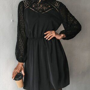 Zaina Lace-Trim Long Sleeve Mini Dress - Cupshe